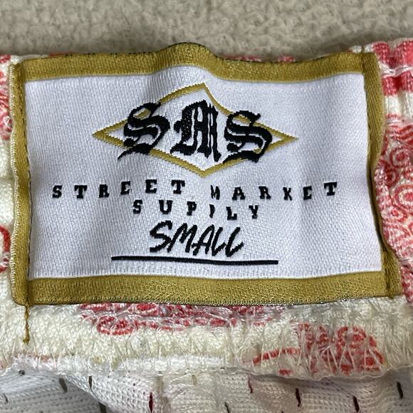 Street Market Supply Short Mens S White Red Mesh Elastic Waist Geometric Print - Picture 4 of 10